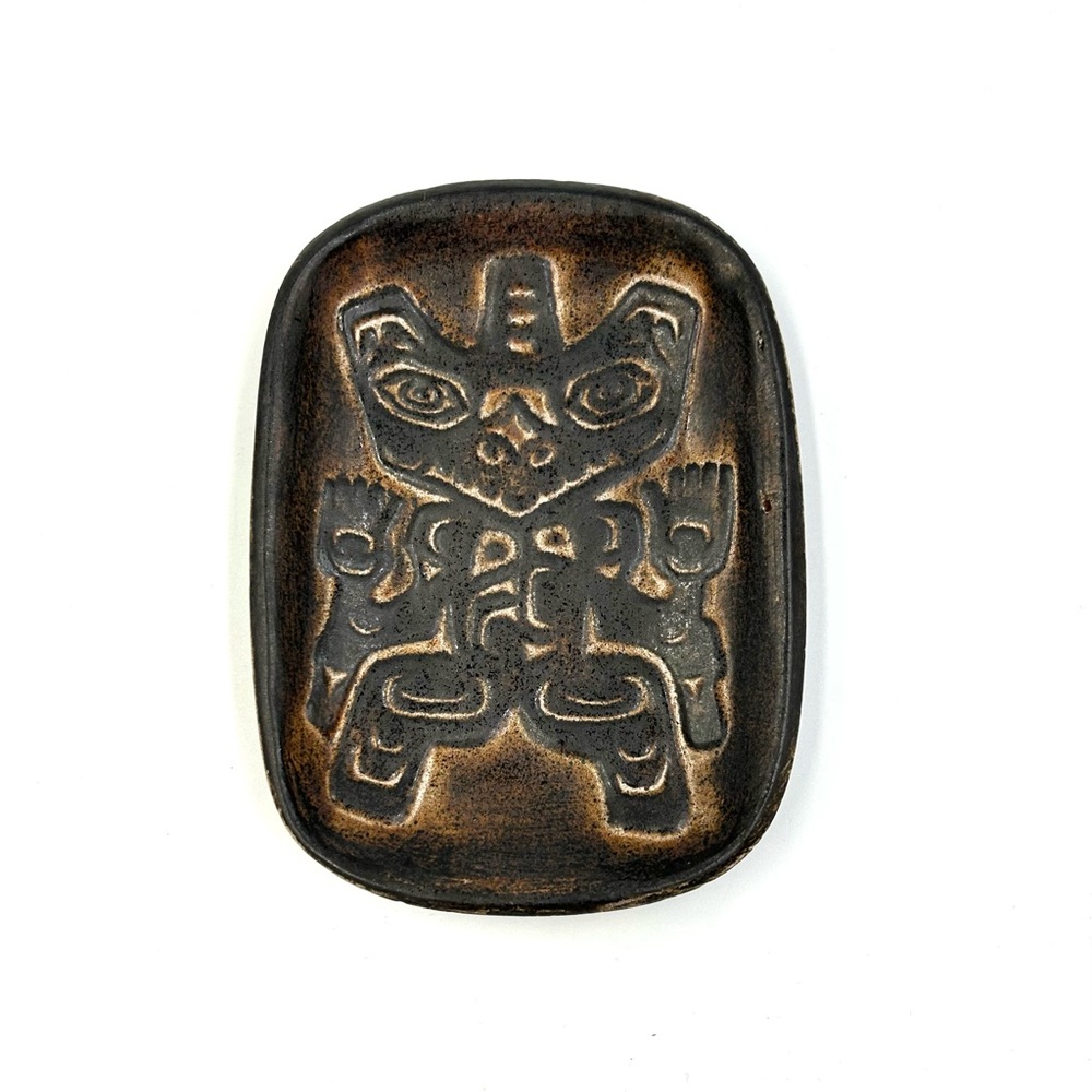 Vintage Ruth Meechan Gene Barker Haida Bear Pottery Dish BC Canada Red Clay